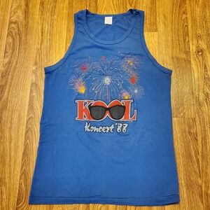 Vintage 80s Kool Koncert Tank Top Adult Large Blue Mile High Stadium Denver